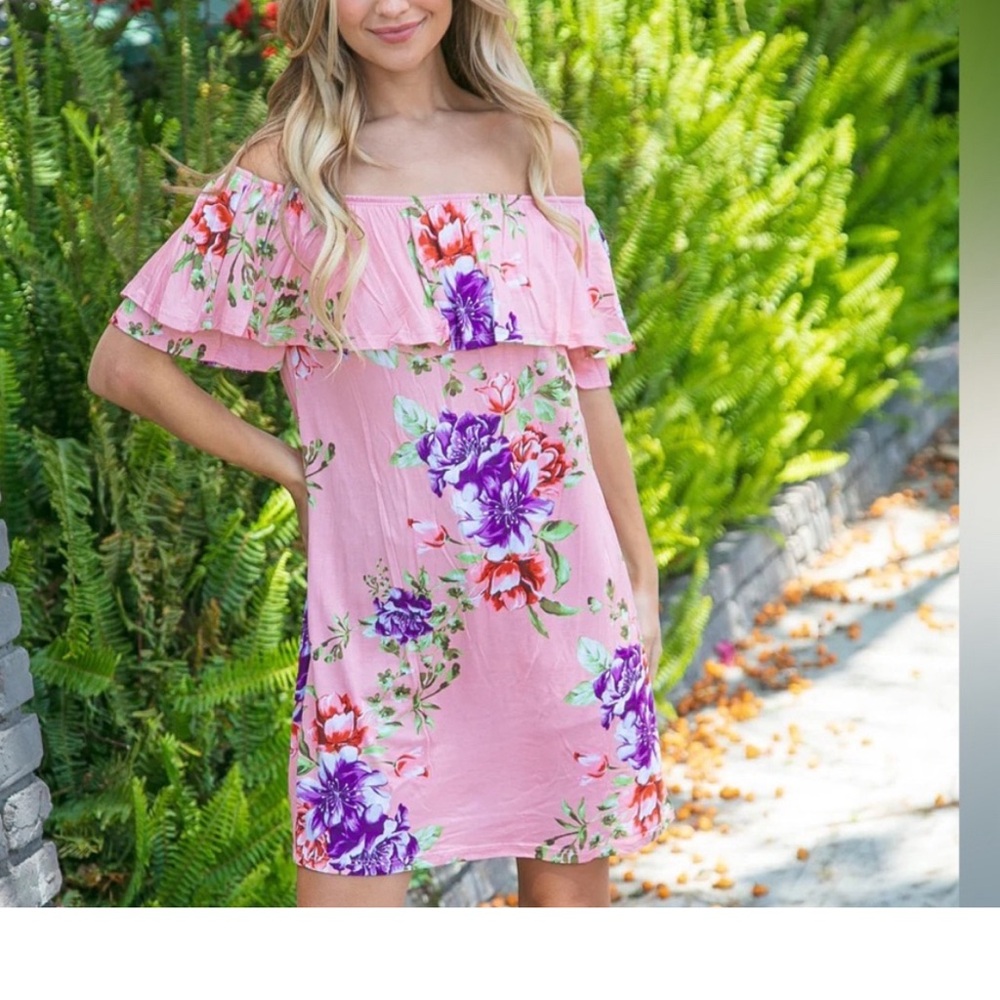 Off the shoulder ruffle floral print dress